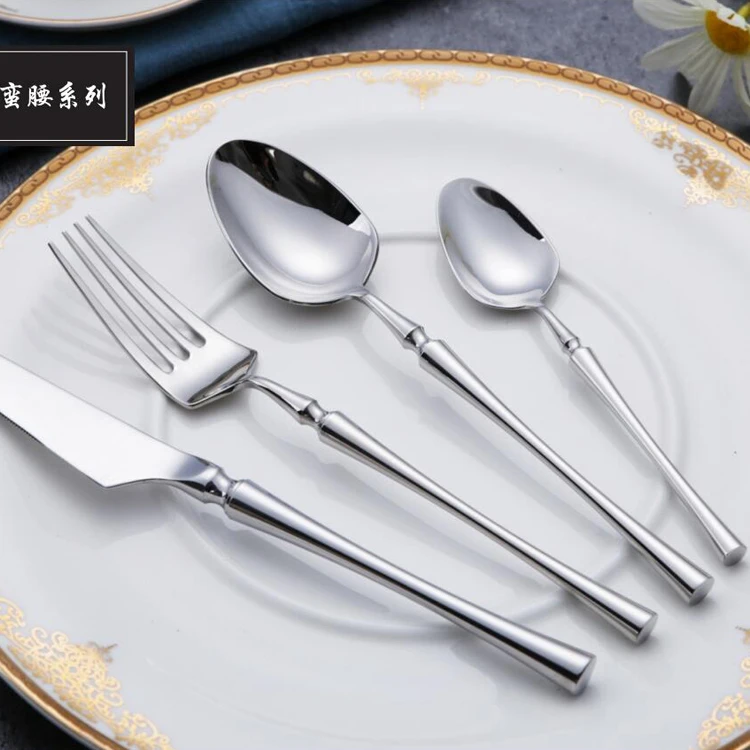 

Wedding personalized dinnerware silverware cutlery set stainless steel 18/10 round handle flatware, Silver