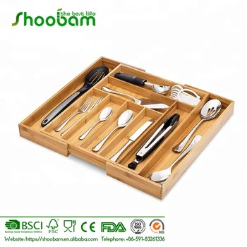 Bamboo Expandable Drawer Organizer Adjustable Kitchen Cutlery And