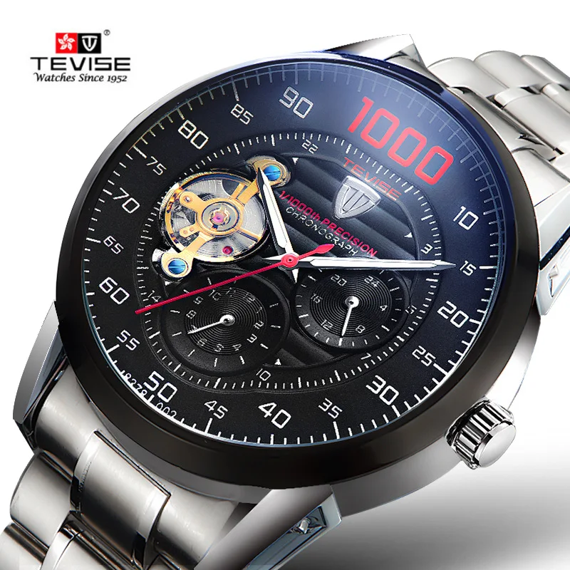 TEVISE Mens Watches Automatic Mechanical Watch Tourbillon Self-Wind Clock Stainless Steel Luxury Wristwatch Relojes Hombre 8378