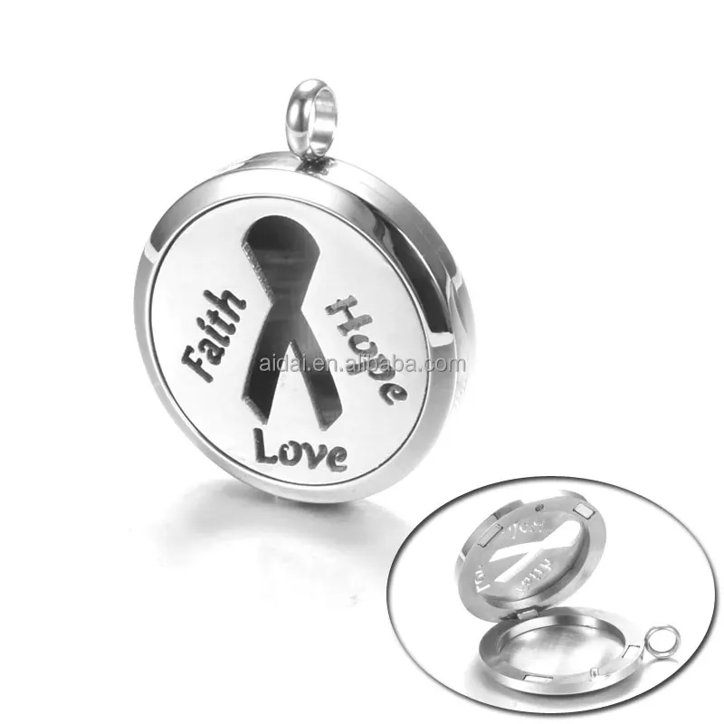 

2018 Hot Product Aroma Pendant 30MM Round Caring signs Design Stainless Steel Essential Oil Diffuse Floating Locket, Antique silver