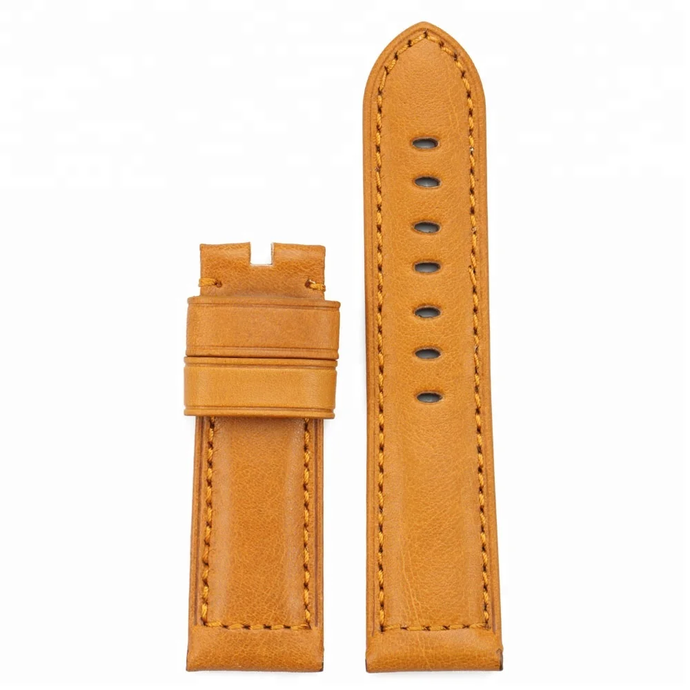 

24mm genuine calf leather padded watchband strap stainless steel buckle watch strap for panerai watch band, Brown/tan brown black