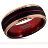 Rose gold plated Step edge tungsten ring,aluminum oxidized red ring with tungsten carbide engrave