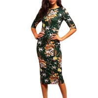 

20764 Wholesale Cheap Flower Print Lady Bandage Tube Middle Length Dress