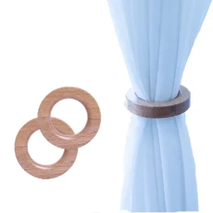 Image of Wooden Magnetic Curtain Tiebacks Holdback Window Drape Holder Modern Buckle Clip for Room Decor (1 Pair)