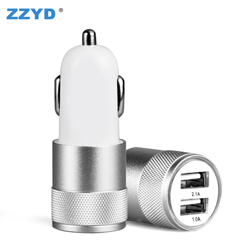 ZZYD Charger Big Sale  Metal Dual Port Usb Charger Power Phone Adapter Custom Car Mini Charger For Smartphone