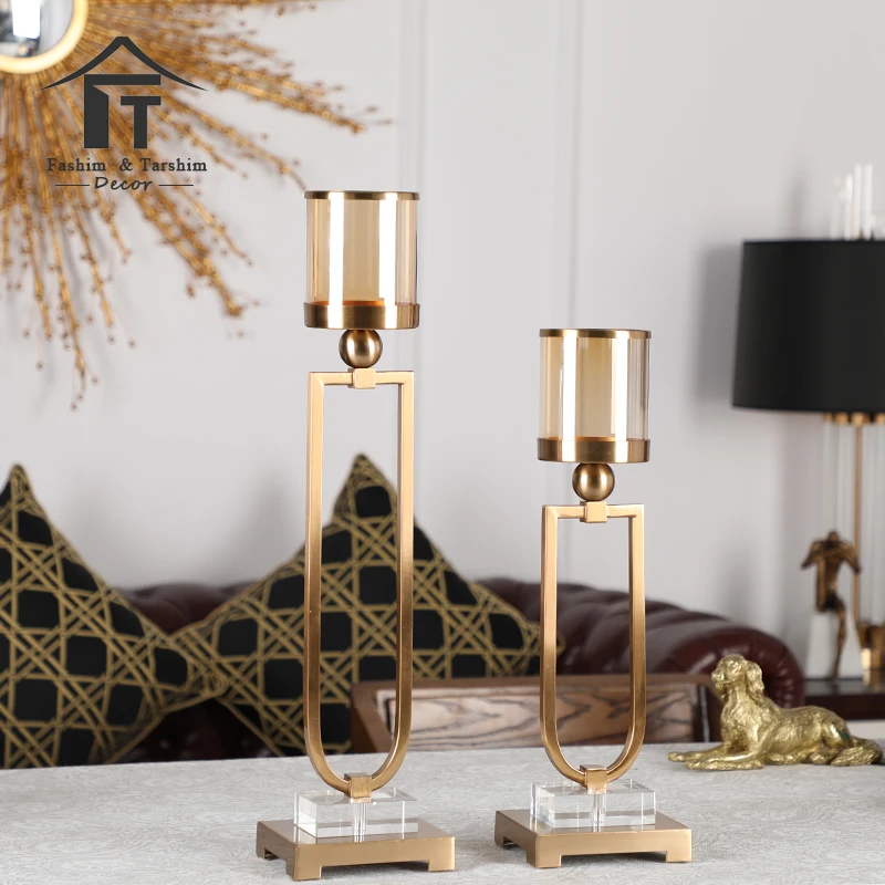 Wholesale Tall Gold Candle Holder Centerpieces For Weddings Metal Iron & Crystal Candlestick For