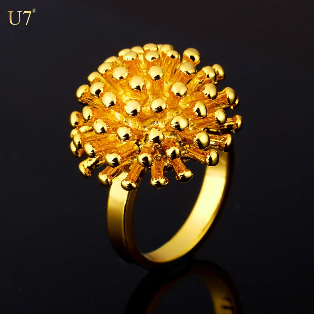 

U7 Unique Design Fashion Rings For Women 18k Gold Plated Round Ball Shape charm Rings Women Party Jewelry Wholesale