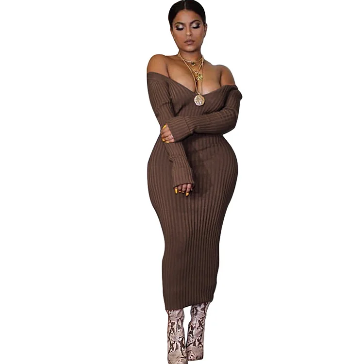 New Design 4 Colors Winter Long Sleeve Off Shoulder Long Evening Dress Guangzhou