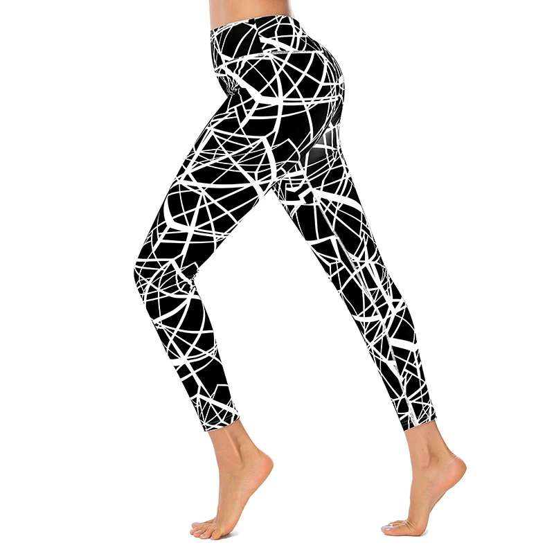 

2019 New High Waist Stretch Leggings Women Slim Striped Printing Fitness Pants Female Push Up Jeggings Slim Workout Pants, Picture