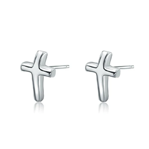 

Slippy Cross Stud Post Earrings Solid Silver Created Cross Earring Religious Gift, Wholesale Cheap Chinese Fashion Cross Earring, White - cross earring