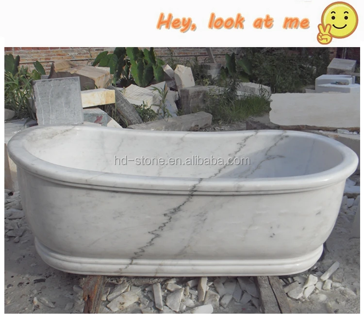 Guangxi White Marble Bathtub with Grey Veins Free Standing Bathtub