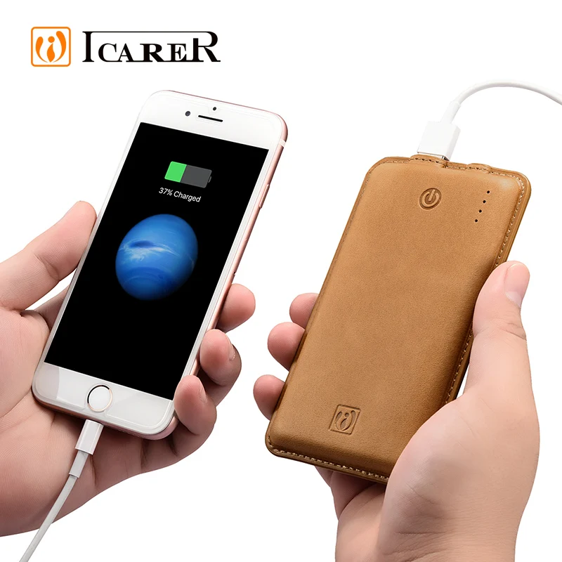 ICARER New Products Full Leather Surface Portable Power Bank 8000Mah , Leather Powerbank