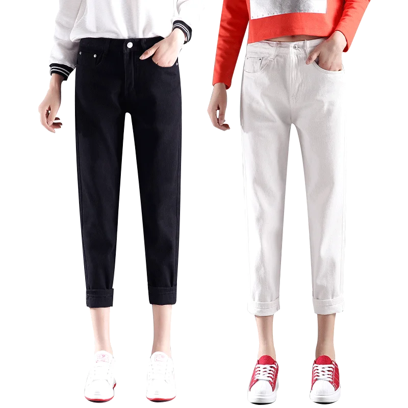 

Halen ninth pants jeans female elastic loose comfortable jeans denim black white