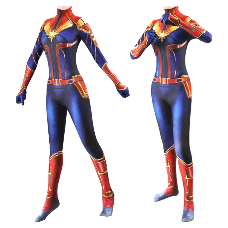 

YiranYijiu Zentai Superhero Suit Halloween Cosplay Costume Carol Danvers Spandex Captain Marvel Bodysuit