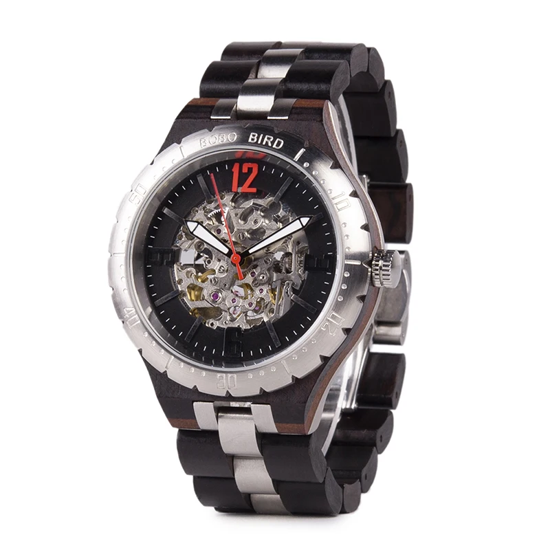 

Luxury Mechanical for Men wood Watch with stainless steel and wood