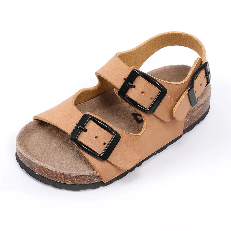 

Best Selling Good Quality Buckle Straps Children Kids Boys Bio Cork Sandals with Memory Foam Cushion Leather Insole, Customized