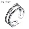 CZCITY Brand 925 Sterling Silver Vintage Couple Rings Three Layer Chain Type Punk Open Ring for Men and Women Wholesale