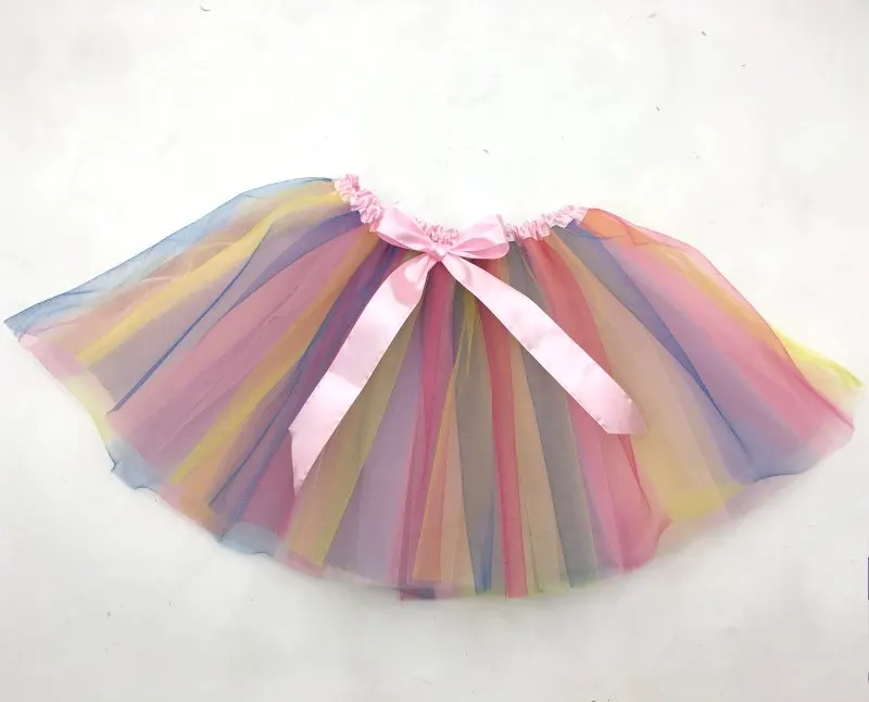 Big Bow Ballet Dress Tutu Skirts For Little Girl Rainbow Dance Tutu Skirt