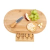 100% Natural Bamboo Cheese Board & Cutlery Set with Slide-Out Drawer