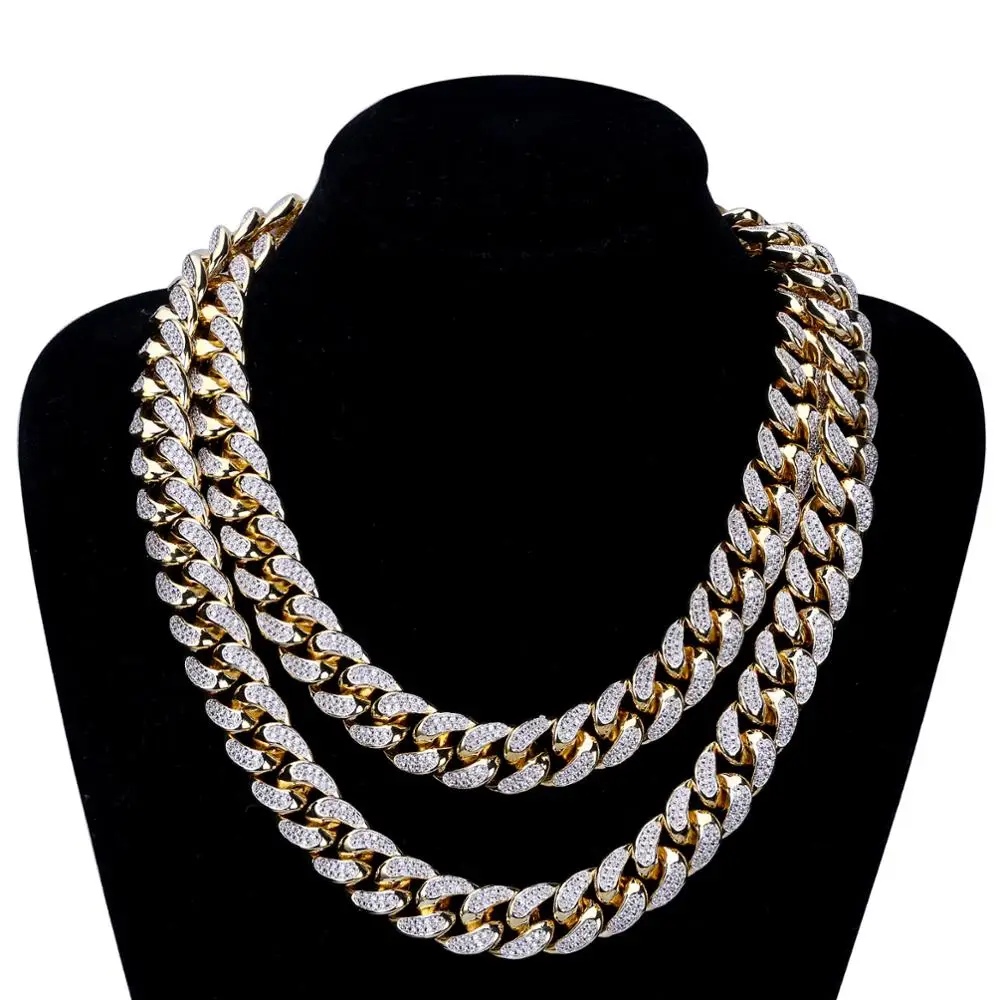 

Hip Hop Jewelry Gold Micro Pave Cubic Zirconia Cuban Link Chain Necklace men women pendant necklace, Gold/sliver