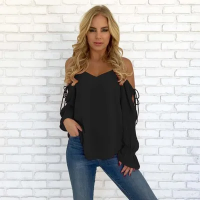 

Women Sexy Deep V-Neck Shirt Casual Long Sleeve Top Ladies Off the Shoulder Chiffon Blouse Women Clothing, As show