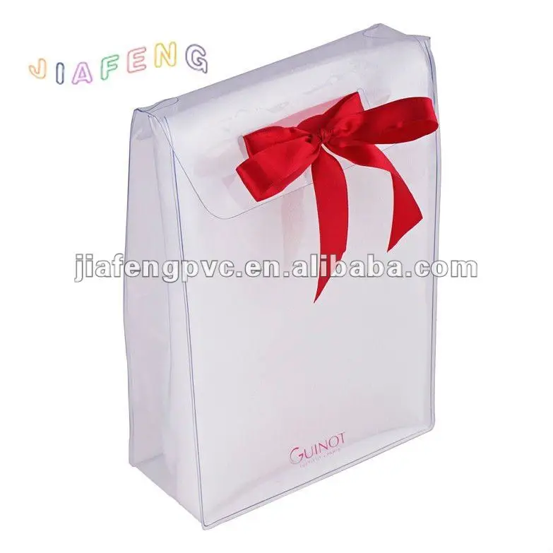 Clear Pvc Gift Bag With Blue Satin Ribbon Bow Buy Pvc Gift Bag With