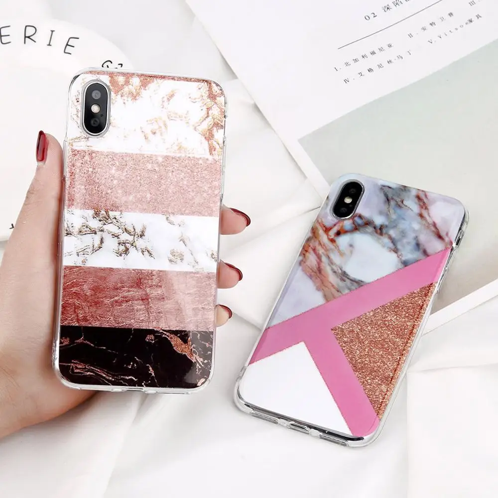 

Glitter Powder Marble Phone Case For iPhone XS max Case For iPhone X 8 7 6 6S Plus Glossy Stone Silicone Soft Back Cover