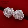 Wholesale tennis web knot ball silver earring for women