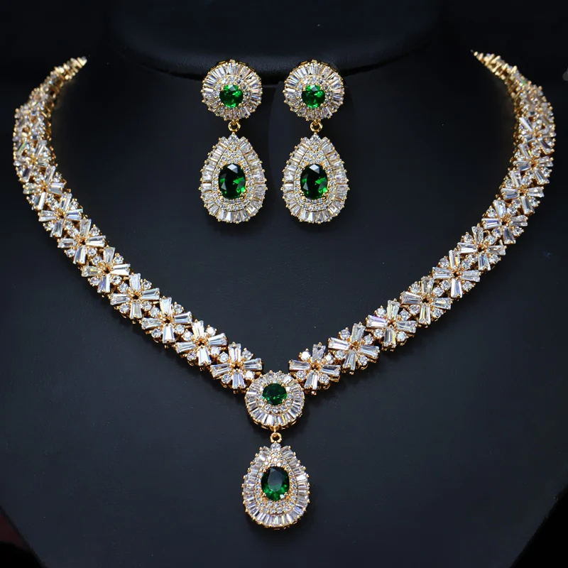 

Rose Gold Plated Cubic Zirconia Bridal Jewelry Set For Women Wedding, Blue;red;green;white;black