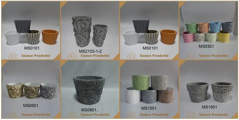 exported europe small colorful cement plant pots, home decoration cement plant pot, concrete plant pots flower pattern design