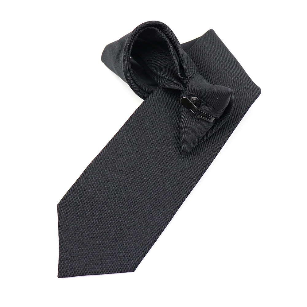 100 Microfiber Fabric Black Polyester Neckties Plain Security Knot