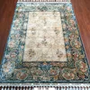 hand knotted silk carpets beige with blue border oriental handmade persian rugs