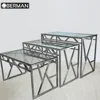 Modern style hotel glass top banquet buffet wedding decoration table elegant catering glass mirror restaurant tables for sale