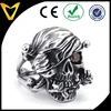 Mens Cubic Zirconia Stainless Steel Ring, Vintage Gothic Skull Rose, Red Silver