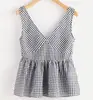 fashion girls double plunge neck gingham top