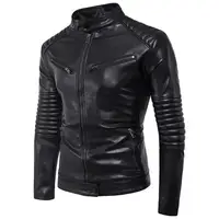 

2019 New Black PU Leather Jacket Casual Slim Men Warm Skull Decoration Jacket