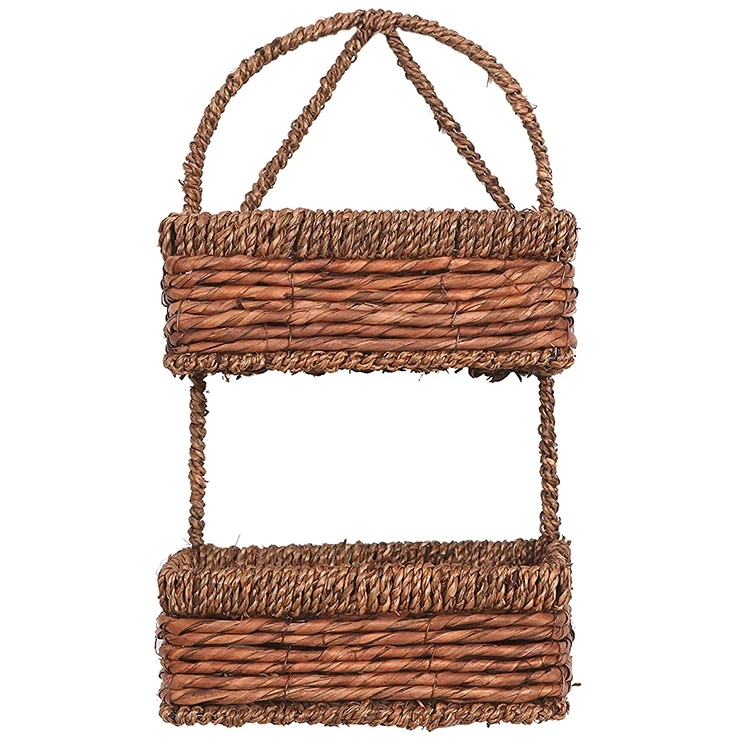 2 Tier Brown Seagrass Wall Hanging Organization Wicker Hanging Basket