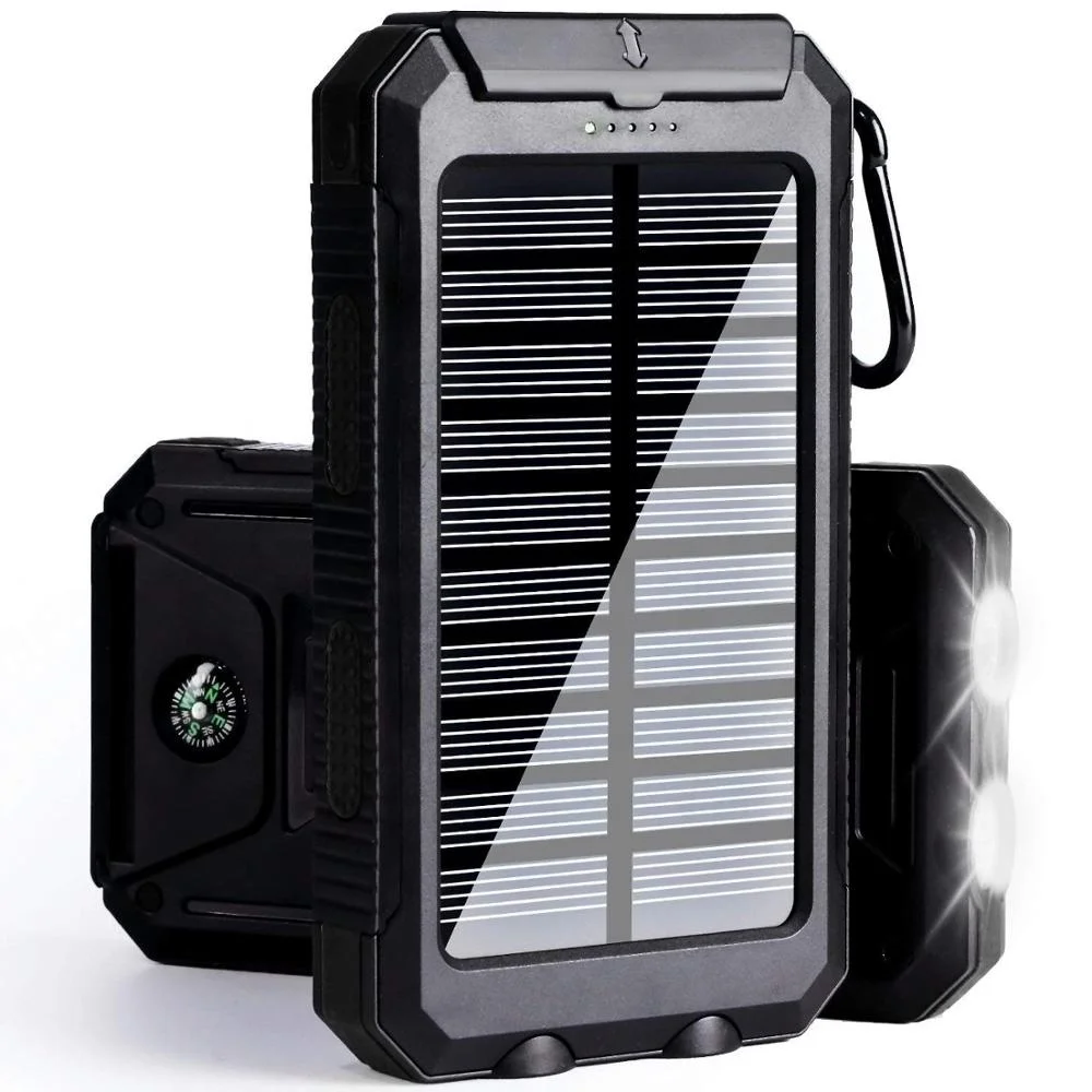 

Portable Solar Power Bank Dual USB Charger with LED Flashlight