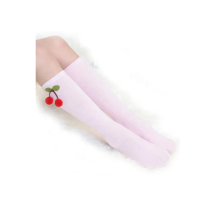 

Spring summer autumn new style beautiful girls cherry CARTOON SOCK flat pink knee high sock, Customized