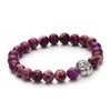 Natural Gemstone Purple Imperial Jasper Stretch Lion Head Men's Bracelet