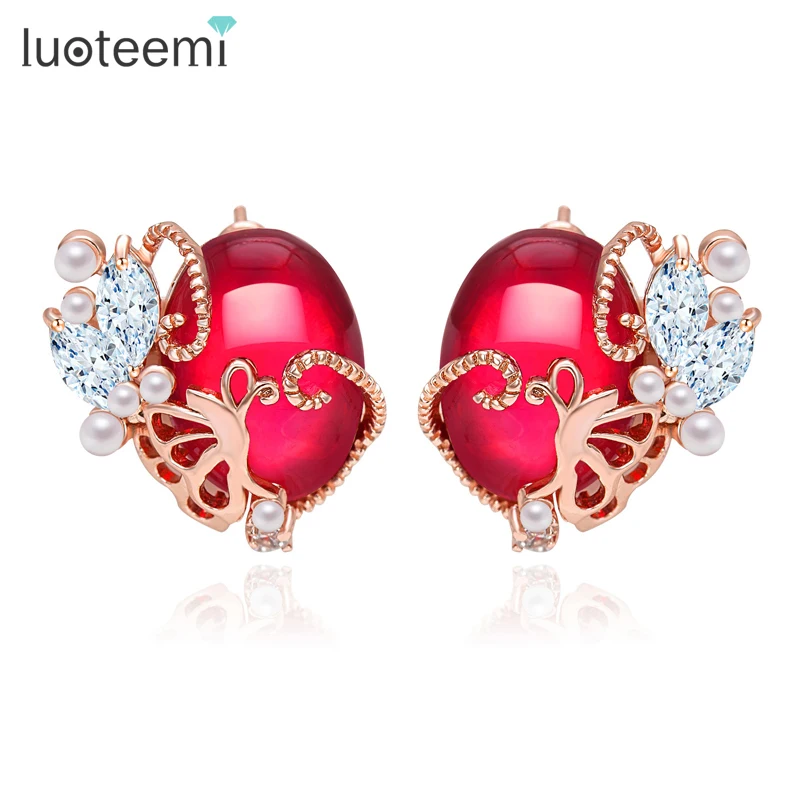 LUOTEEMI Hot Popular Design Oval CZ Charm Jewelry Novel Butterfly Trendy Women Rose Gold Plated New Model Earrings