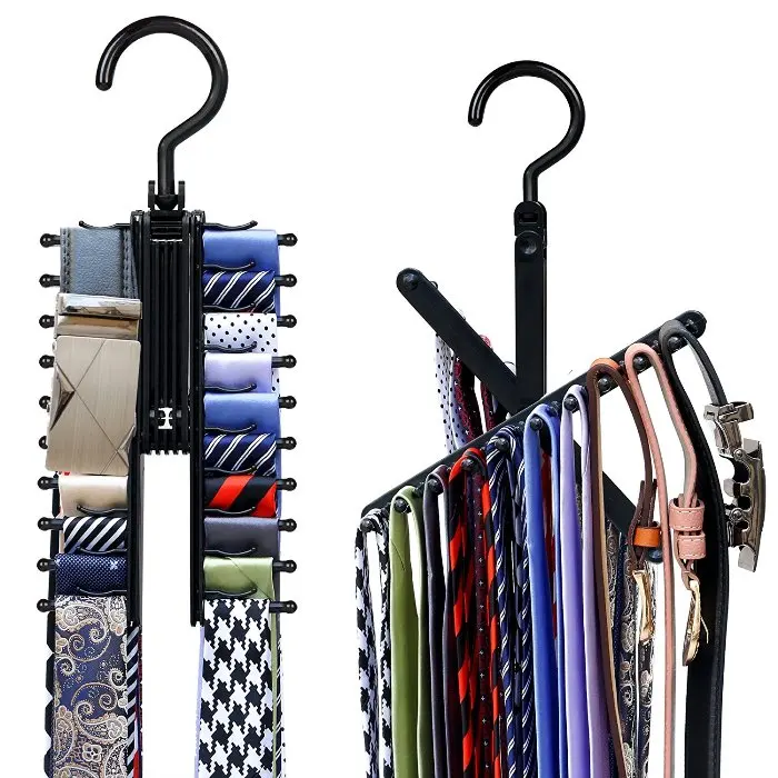 Black Tie Belt Rack Organizer Hanger Non-Slip Clips Holder With 360 Degree Rotation,Securely up to 20 Ties XKUAJIE 2 PCS Cross X Hangers