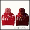China Beanie Factory Customed High Quality Christmas X mas 100% Acrylic Winter Warm Red Snowy Lights Knitted Beanie