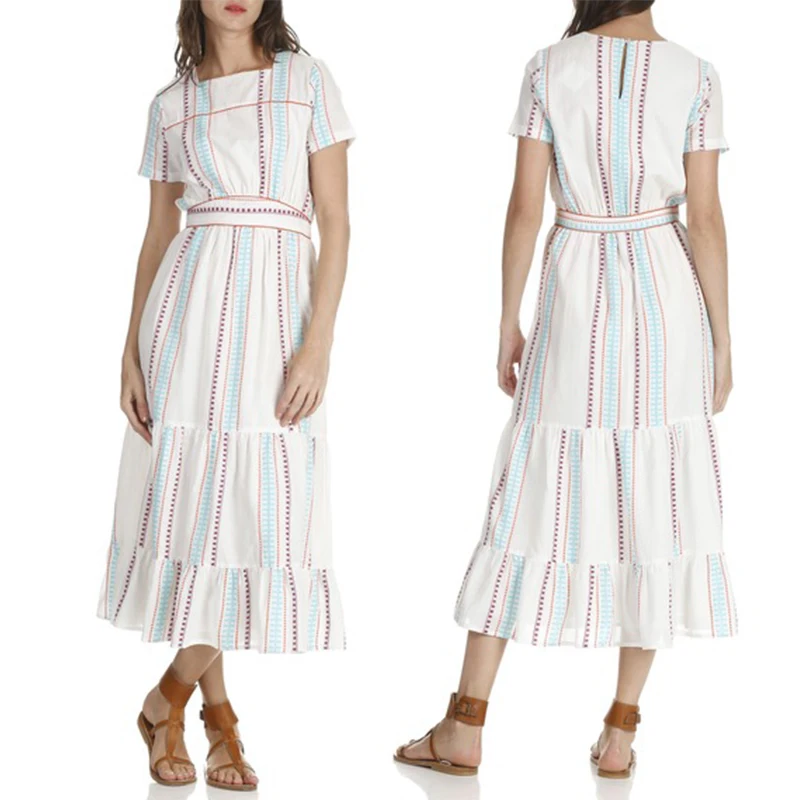 

Yard dyed cotton fabric summer ruffle maxi dresses, Shown