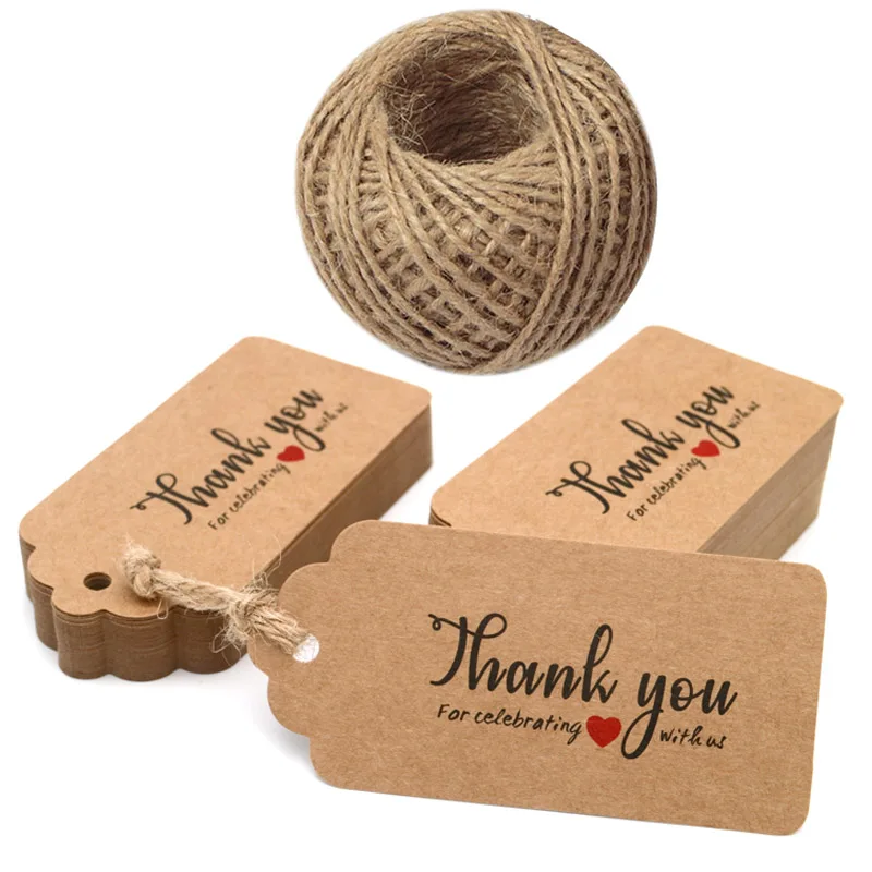 100 Pieces Kraft Paper Gift Tags Thank You for Celebrating with Us Rectangular Hang Tags