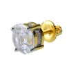 hiphop yellow gold plated 925 setting silver mens cz stud earrings