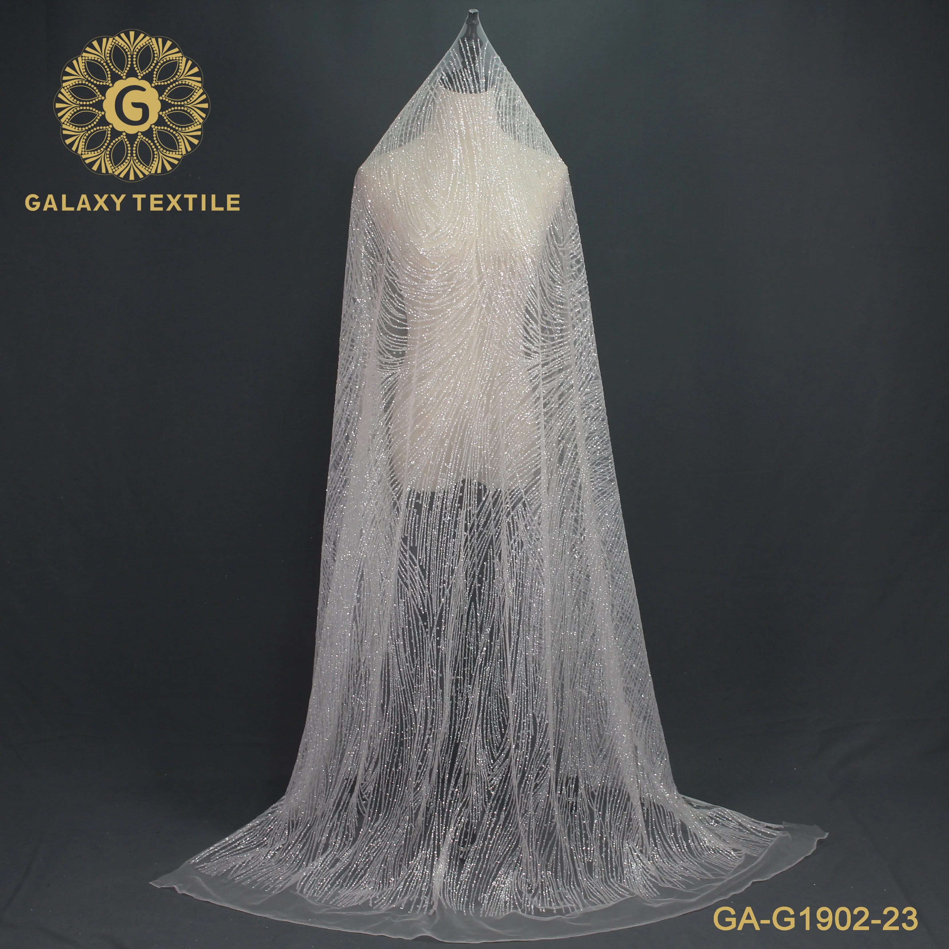 

White mesh lace fabric with glitter wedding dress GA-G1902-23