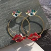 2018 womens S925 silver post bohemian geometry ruby lips evil eye round gold earrings