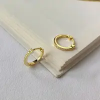 

Good Price New Product K18 Gold Plated Luminous S925 Sterling Silver Circle Zircon Huggies Earrings