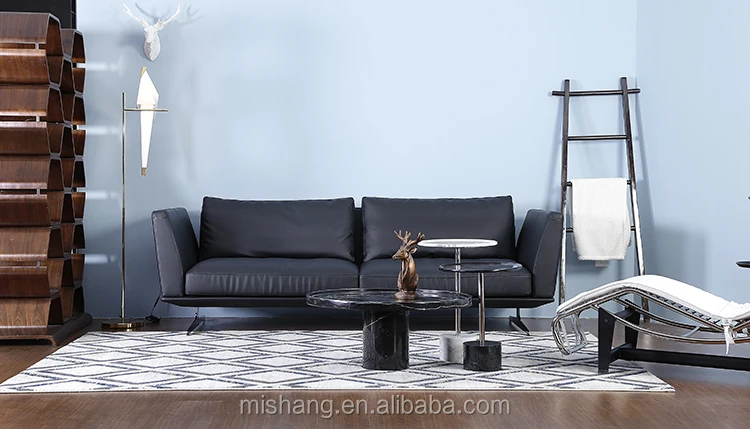 North America furniture black modern leather sofa set